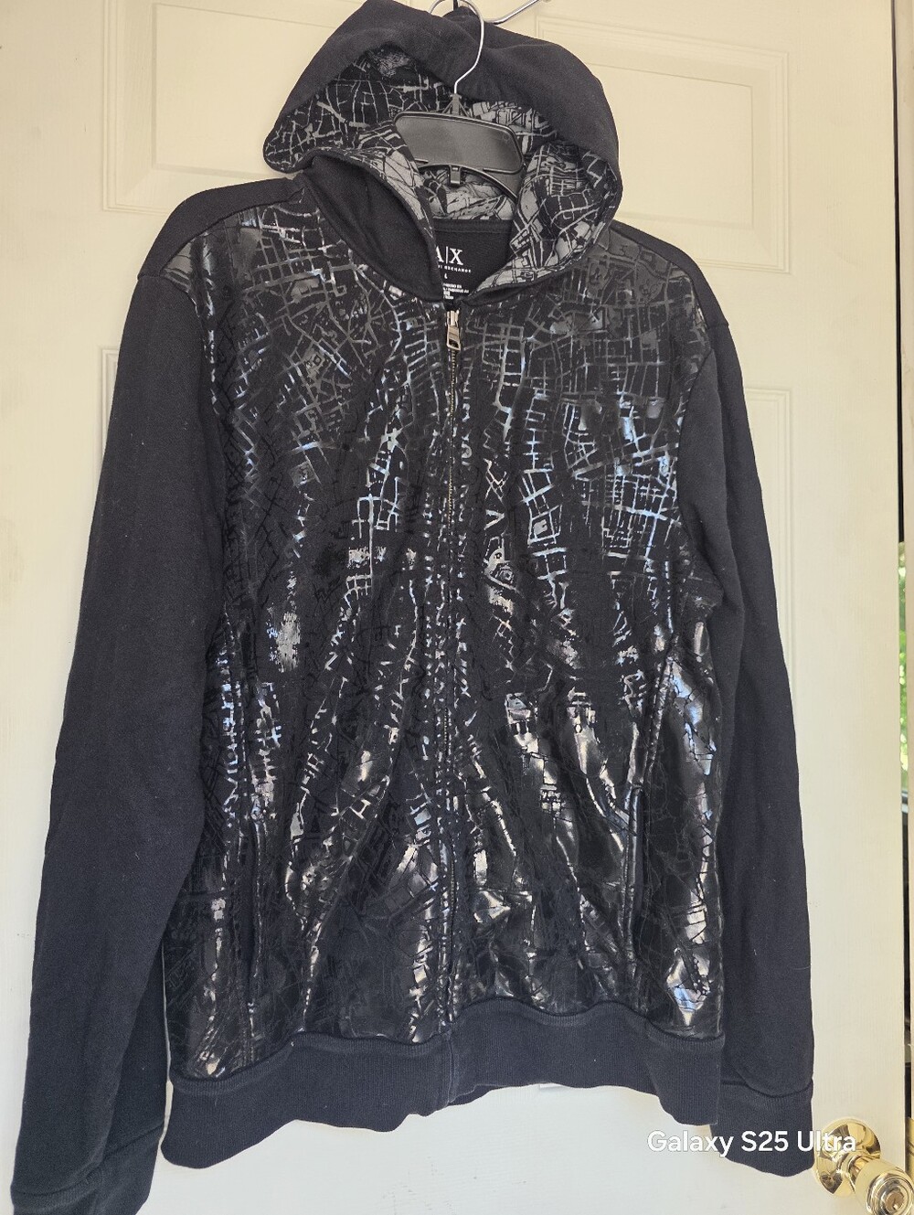 A/X Armani Exchange Black Hooded Zip Jacket with Glossy Graphic Front